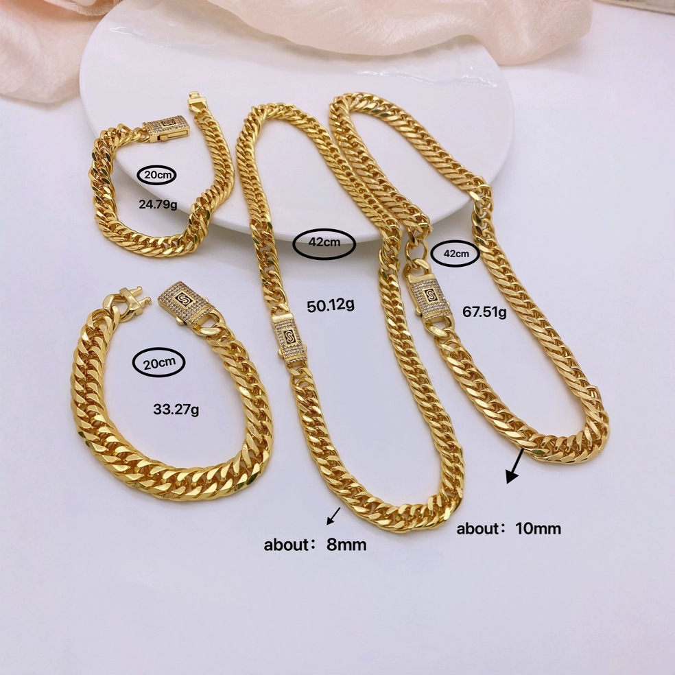 Wholesale of high-end European and American metal Cuban chain men's and women's individual hip-hop style thick chain bracelets and necklaces Specification image