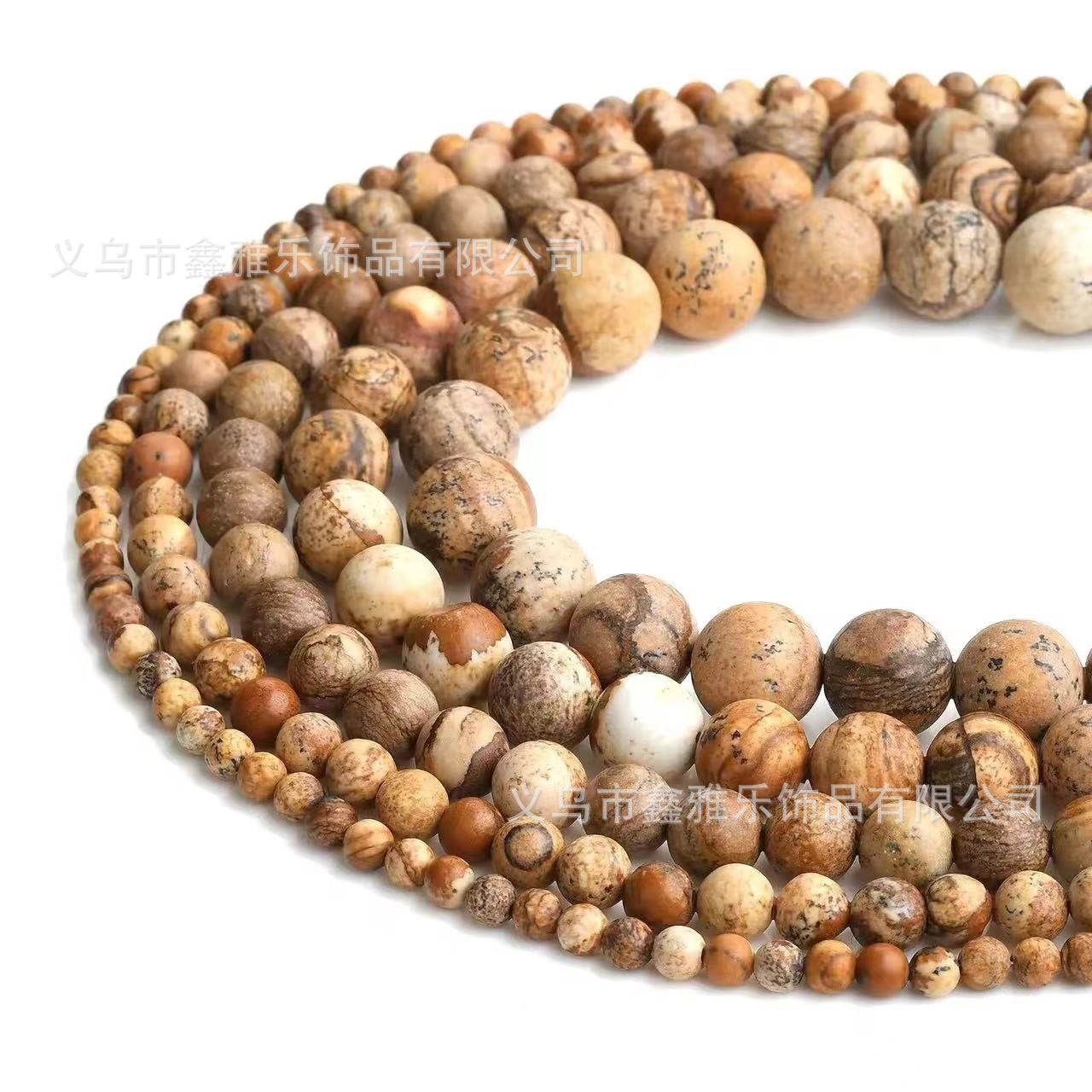 厂家直销天然图画石散珠串珠风景石圆珠子diy饰品半成品材料批发