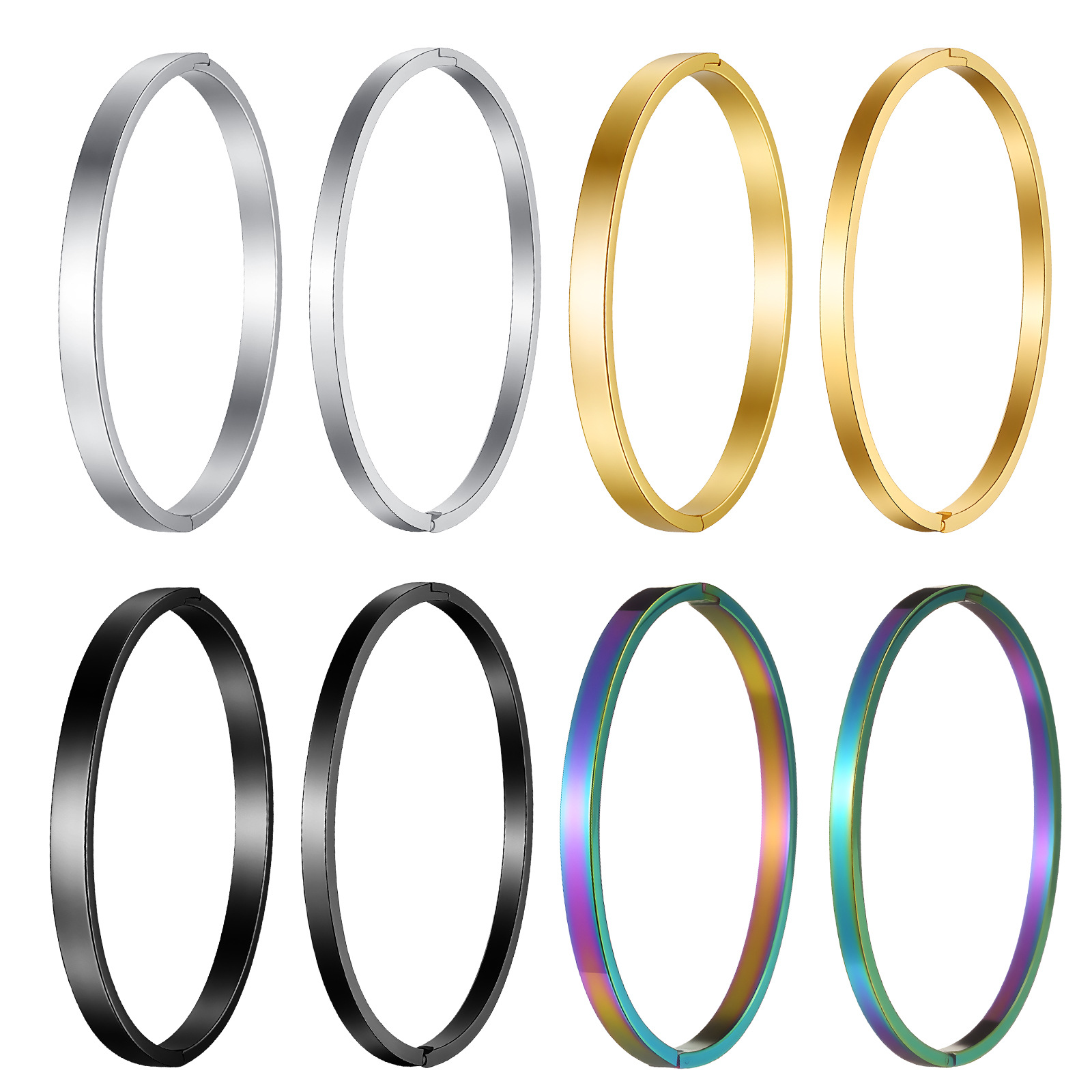 Cross-border European and American simple smooth snap-on bracelet, cold style, 4mm to 6mm wide gold-plated couple stainless steel bracelet Item Picture