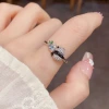 Korean-style, fashionable, cute and versatile all-diamond bear open-mouth ring, unique and niche design sense, index finger ring for girls Specification image