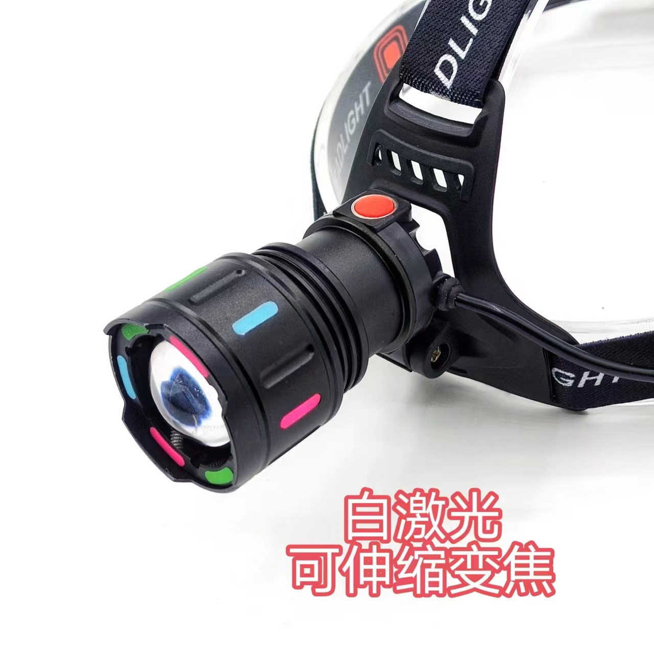 Amazon Cross-border outdoor white laser long-range headlamp, zoom rechargeable fishing lamp, LED camping lamp, strong headlamp details Picture