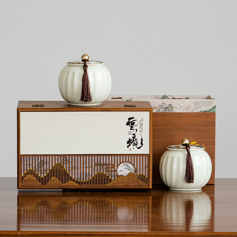 中式陶瓷茶叶礼盒白毫银针寿眉白茶绿茶专用密封存茶罐节日茶饼