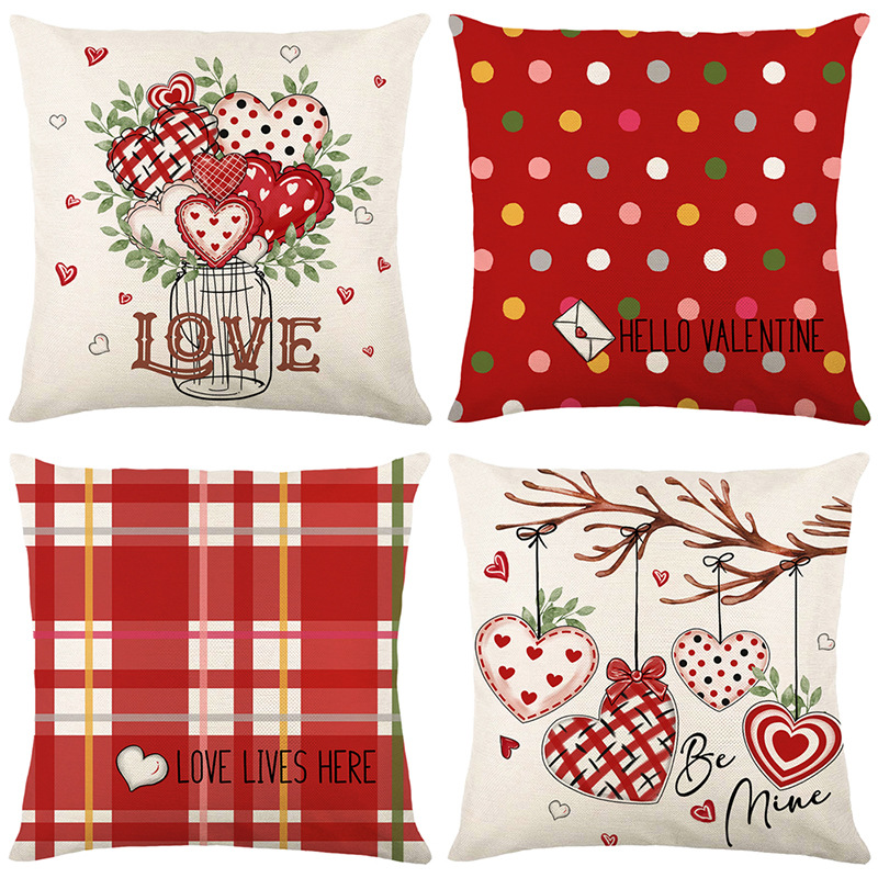 Amazon's new Valentine's Day sofa cushion cover, polyester printed checkered home decoration pillow