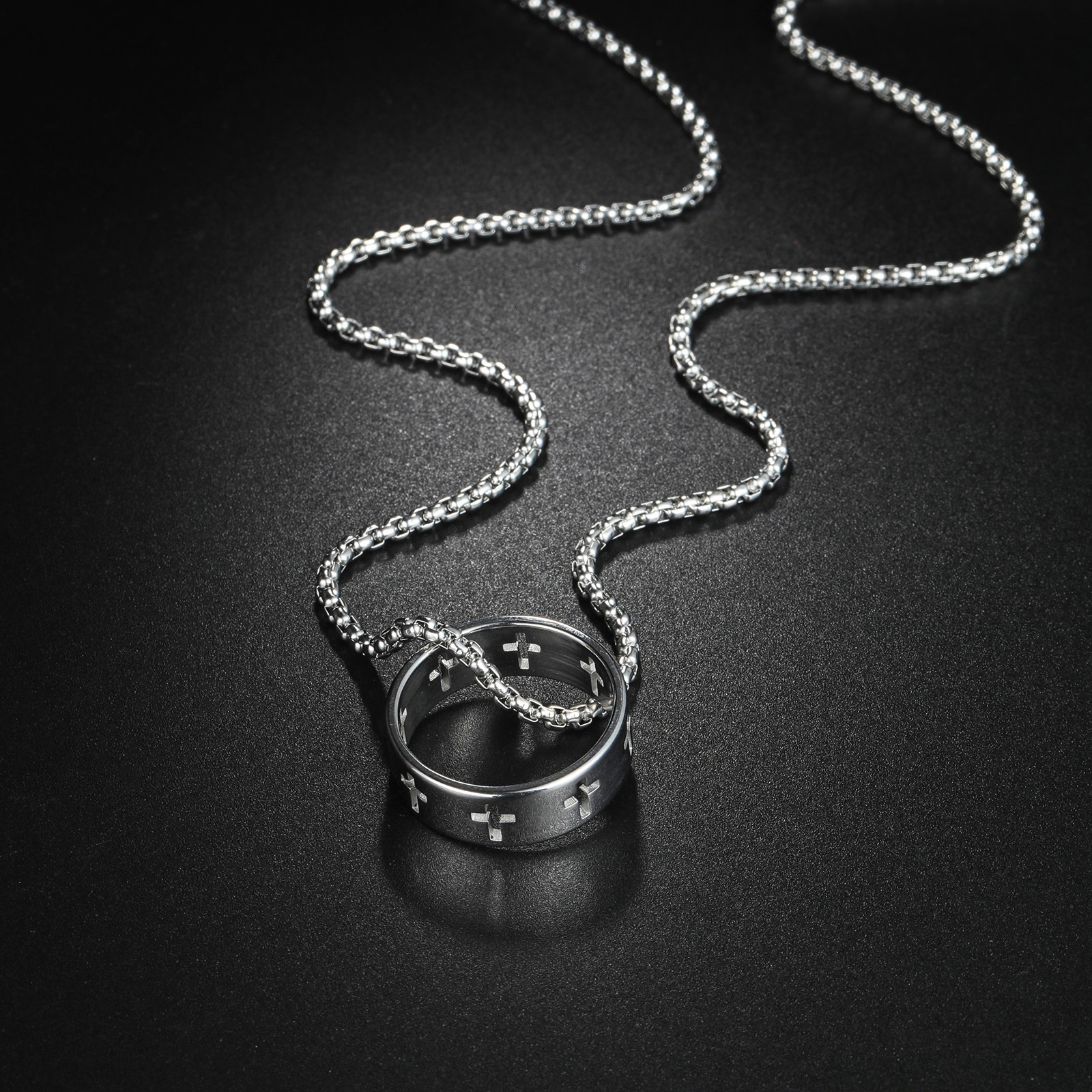 temu Xiyin selected new accessories: Amazon's best-selling stainless steel necklace with a hollowed-out cross pendant in Europe and America Specification image