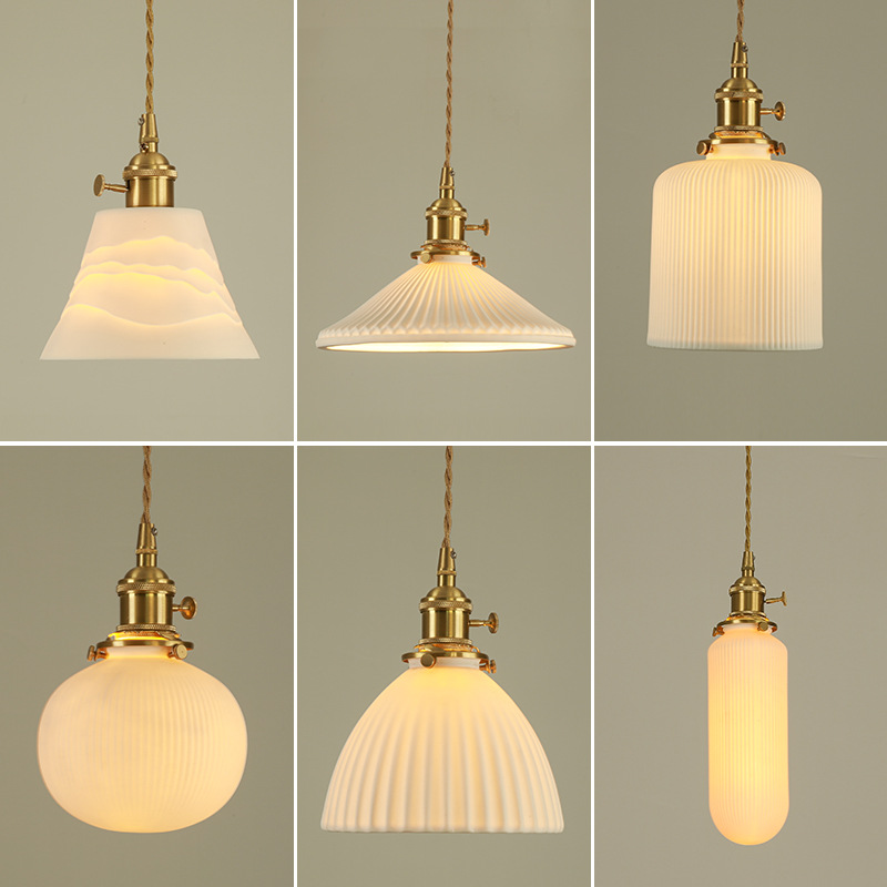 日式胡桃木复古侘寂风吊灯黄铜陶瓷简约玄关餐厅吧台卧室床头吊灯