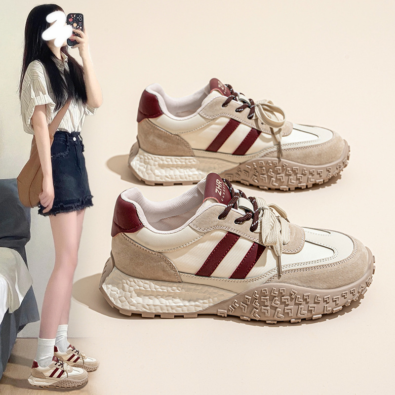 ZHR则则防滑德训鞋女复古休闲运动鞋2024秋季新款拼色厚底板鞋女