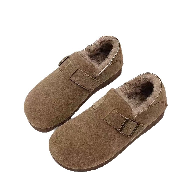 All-inclusive warm fleece Burken shoes for women 2025 winter new style, versatile thick-soled bean shoes, casual one-step cotton shoes Item Picture