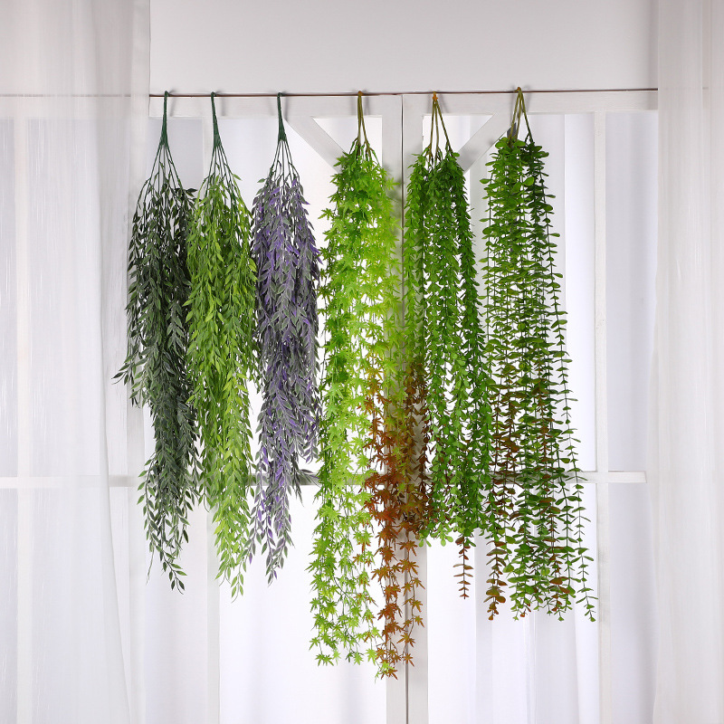 新款仿真藤条植物挂件创意室内 家居PVC仿针叶塑料挂件厂家直供