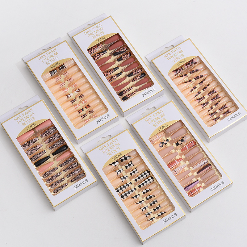 Cross-border exclusive nail plate printed long false nail patches, wearable nail boxes, long ballet nail plates wholesale