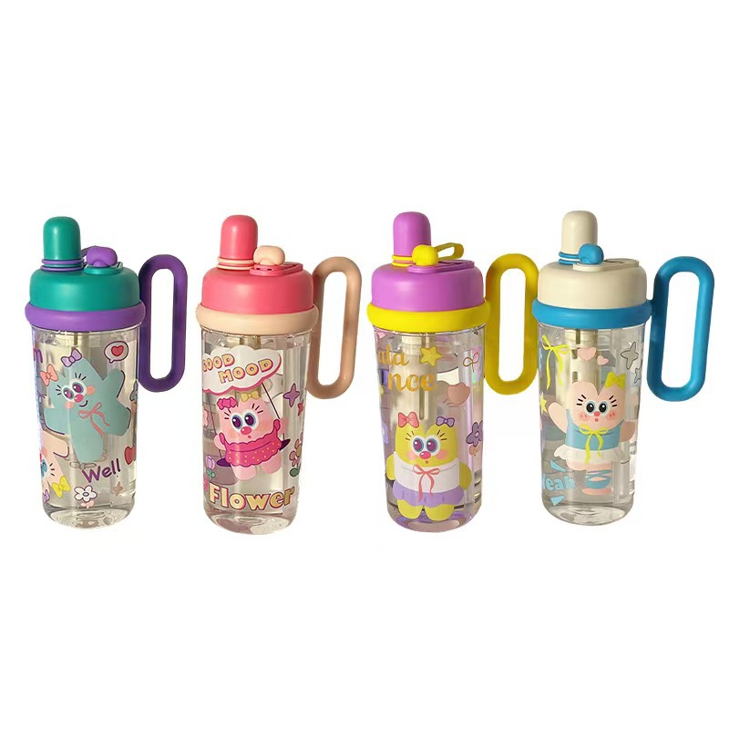 New cartoon children's plastic water cup with high appearance level, girls' double-drinking cup, large-capacity portable student cup Application Scenario