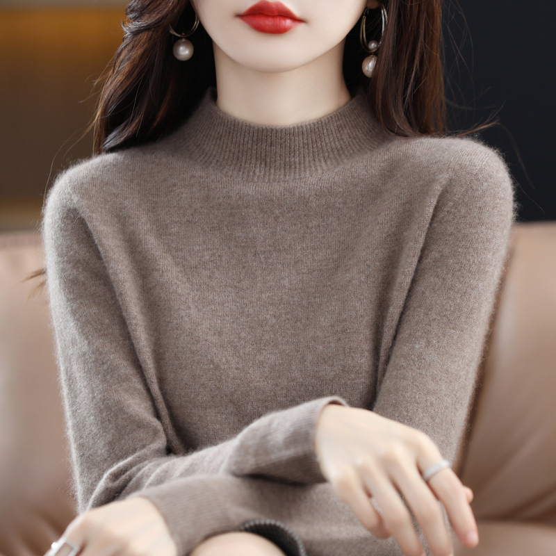 羊毛衫女100纯羊毛半高领宽松毛衣秋冬季羊绒针织打底衫套头内搭