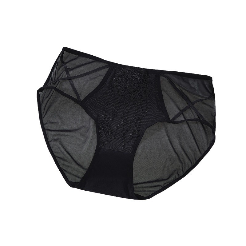 Sexy women's plus-size underwear: Sexy thin bands, embroidered tassels, high-waisted, large-sized fine mesh underwear 1267 Item Picture