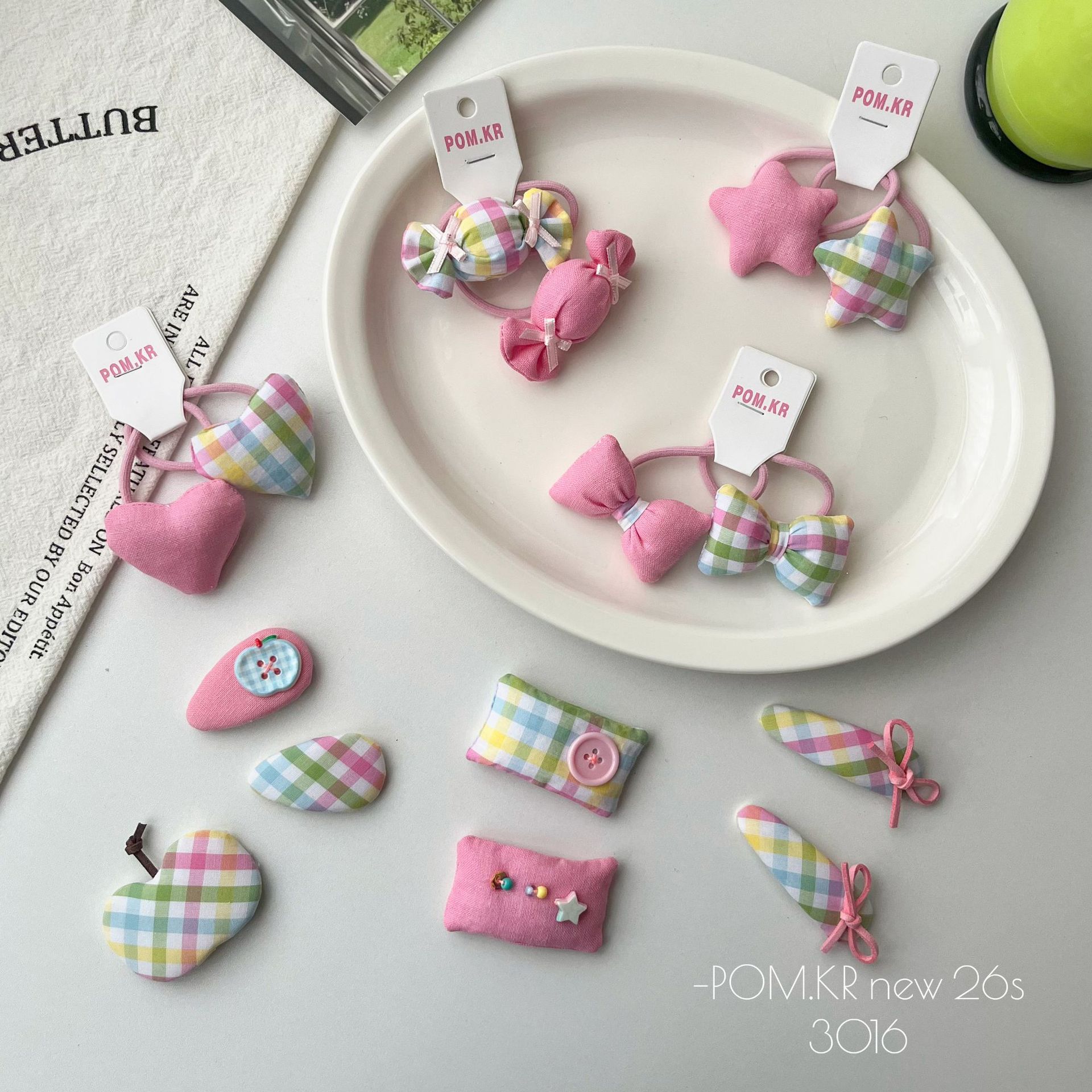 Nueva versión coreana de la dopamina rosado clip de pelo para niños arco dulce clip lateral croqueta bebé cola de caballo anillo de pelo details Picture