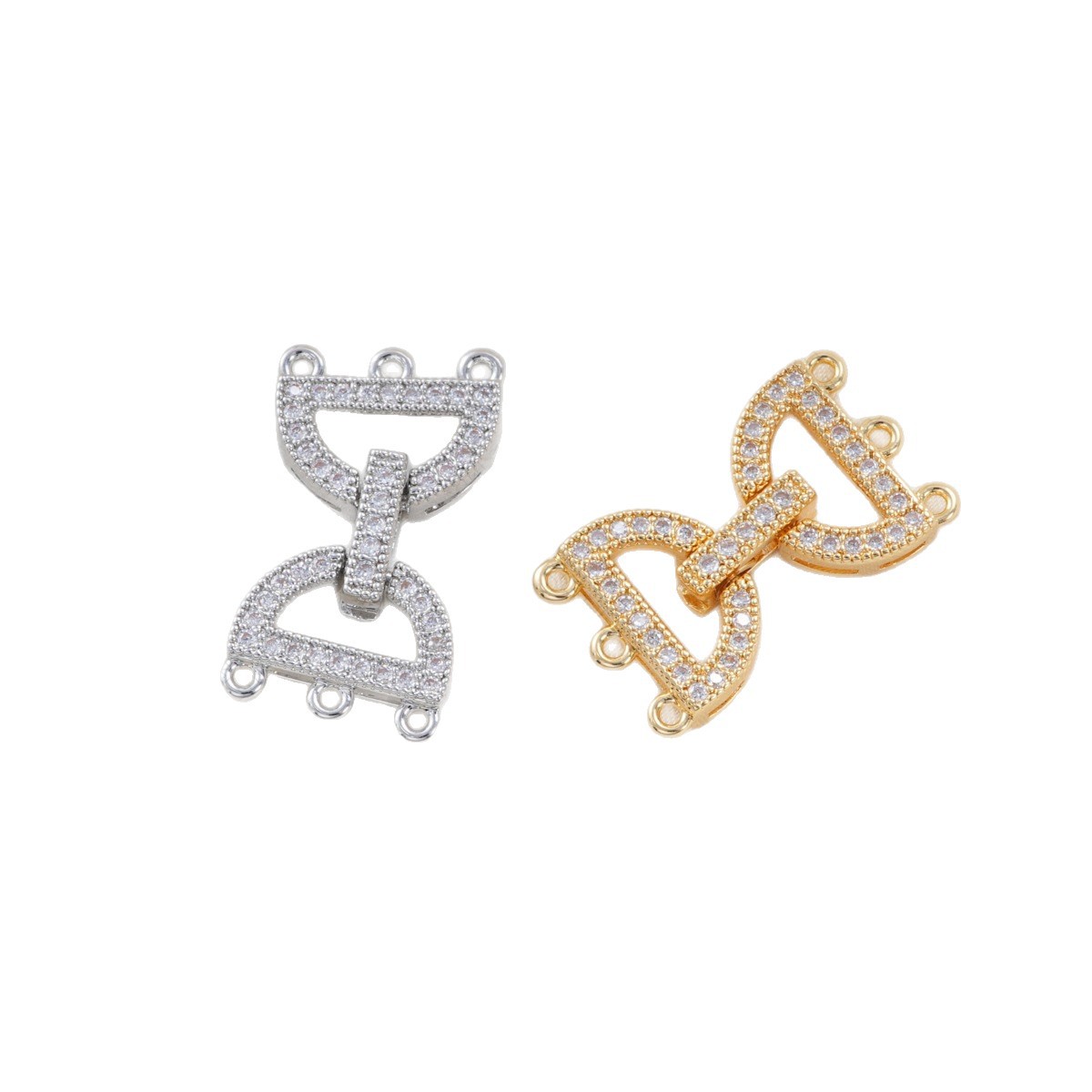 Copper plated with real gold for color retention, fully set with zirconium lock-shaped OT buckle, pearl connecting buckle, bracelet, necklace buckle, DIY accessory Item Picture