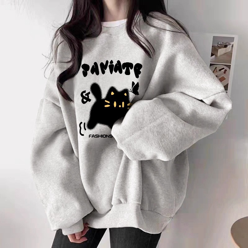 The white and gray round-neck hoodie for women in 2025 is a new bestseller in autumn. It is a casual, versatile, fashionable and stylish top with added fleece and thickening details Picture
