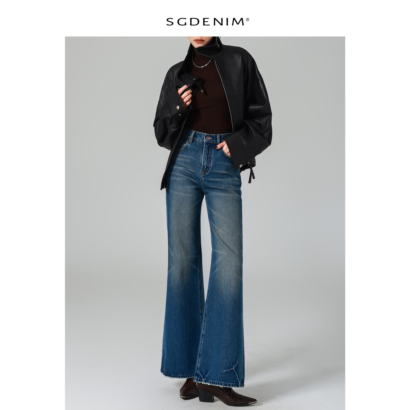 Long-legged big bull/High-waisted jeans for women, loose, slightly flared wide-leg pants, retro feng shui wash, 25 autumn and winter new trend