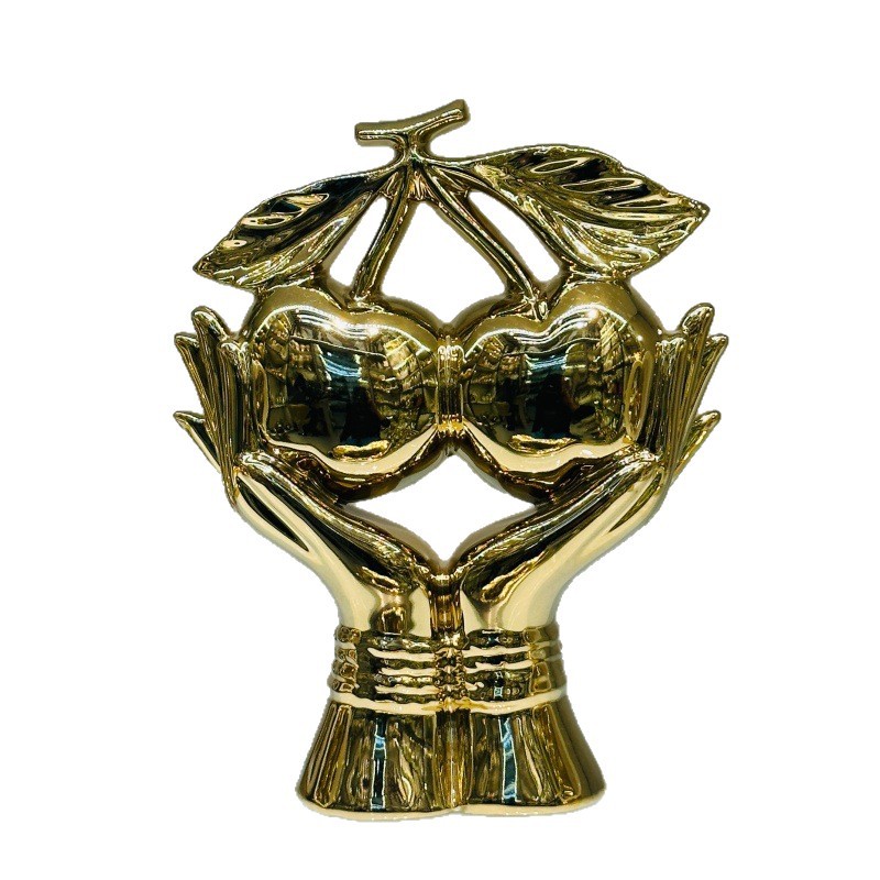 Modern simple European-style electroplated gold fruit ceramic ornaments, home TV cabinets, wine cabinets, decorative display handicrafts Item Picture