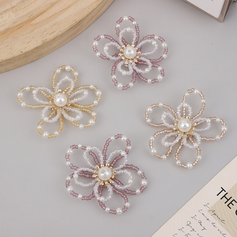 珍珠双层花簇花朵diy手工编织串珠发夹发饰耳饰材料批发产品图