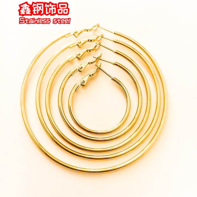 Amazon Cross-border Fashion stainless steel round line earrings, large circle shrimp male buckle earrings set, titanium steel ear ring accessories details Picture