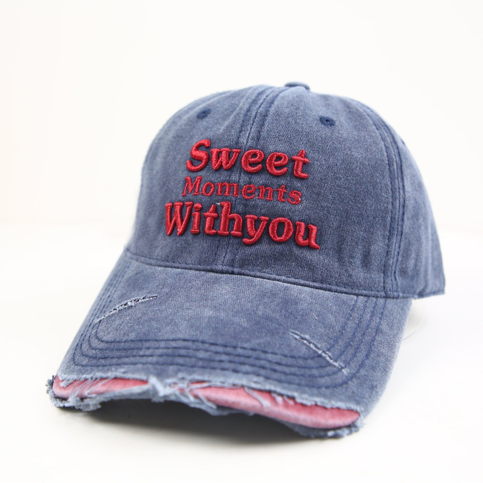 New cross-border washed and aged sweet large embroidered baseball cap and baseball cap details Picture
