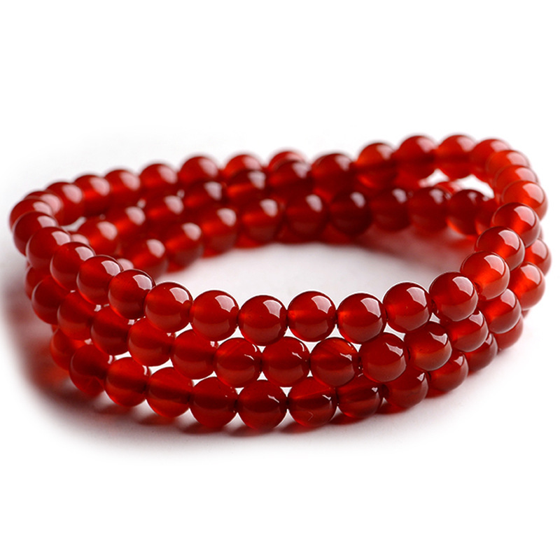 Natural Brazilian 7a grade red agate bracelet, white ice type chalcedony crystal bracelet for men and women, zodiac year Buddhist prayer beads bracelet details Picture