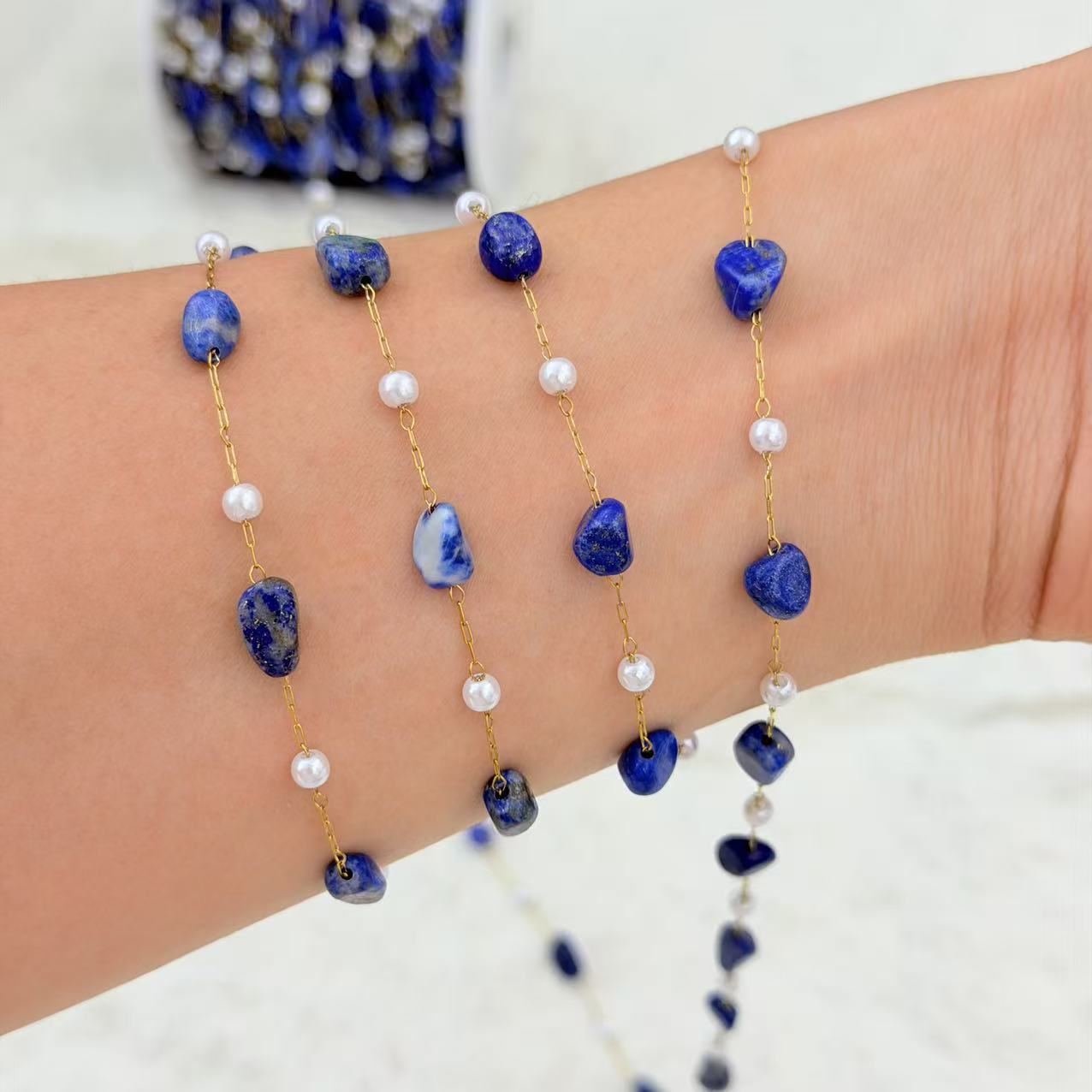 Crossover nuevo lapislázuli con forma cadena de perlas cadena semiacabada collar pulsera hecho a mano accesorios venta al por mayor Application Scenario
