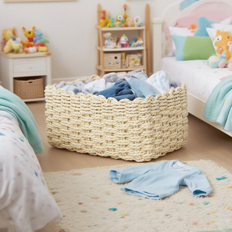 跨境手工草编收纳筐家用客厅杂物玩具收纳箱桌面化妆品收纳篮