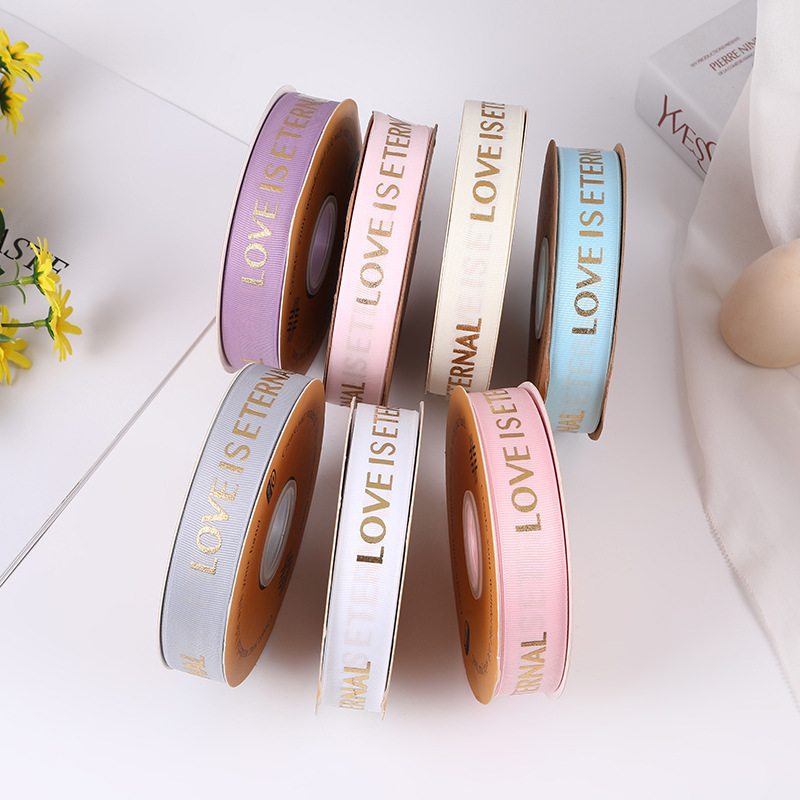 Customized gold-embossed English decorative ribbed ribbons, floral art, fruit packaging ties, wedding candy boxes and ribbons from the manufacturer details Picture