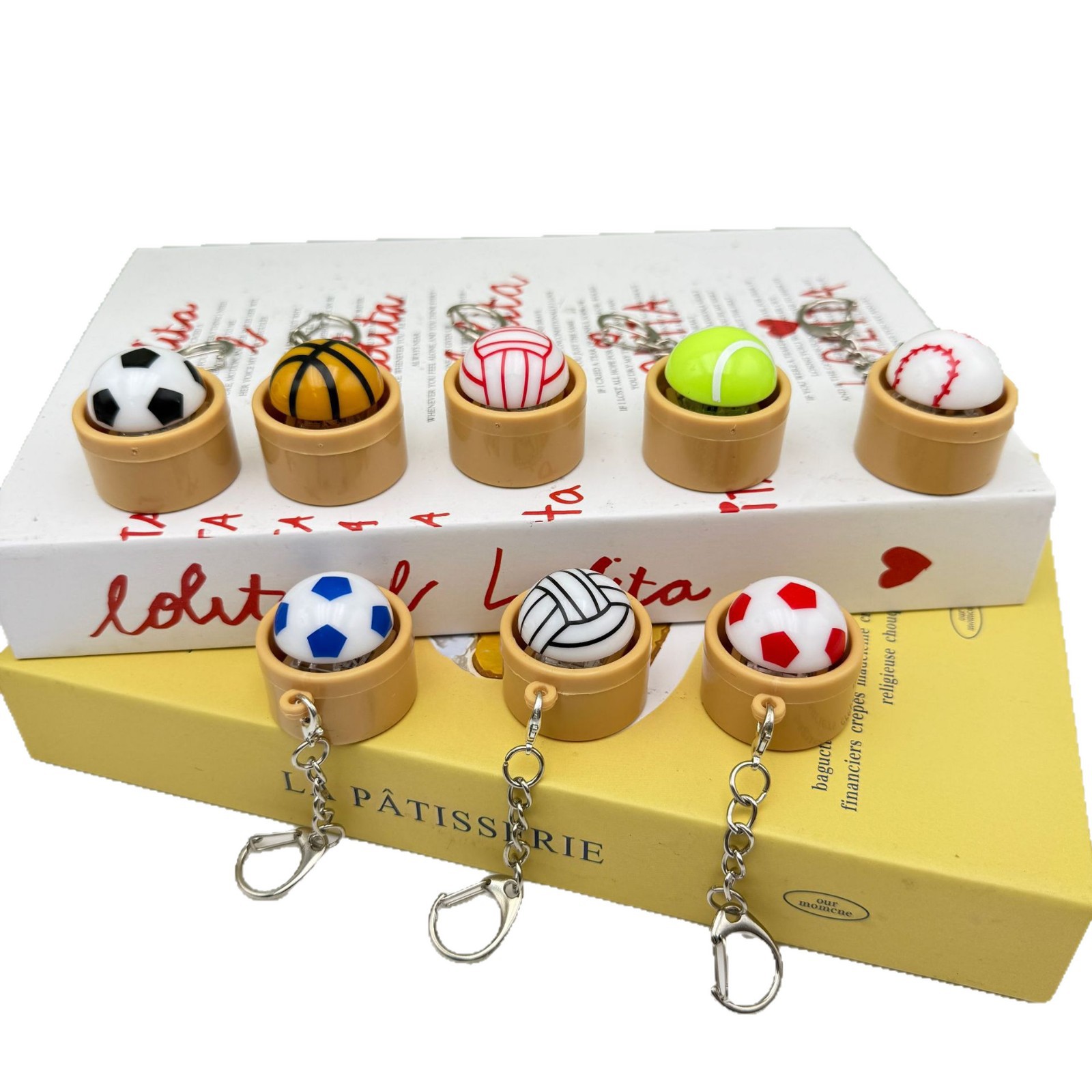 Cross-border stress-relieving buttons, football, basketball buns, softball, tennis, volleyball, stress-relieving buttons, toys, keychains Item Picture
