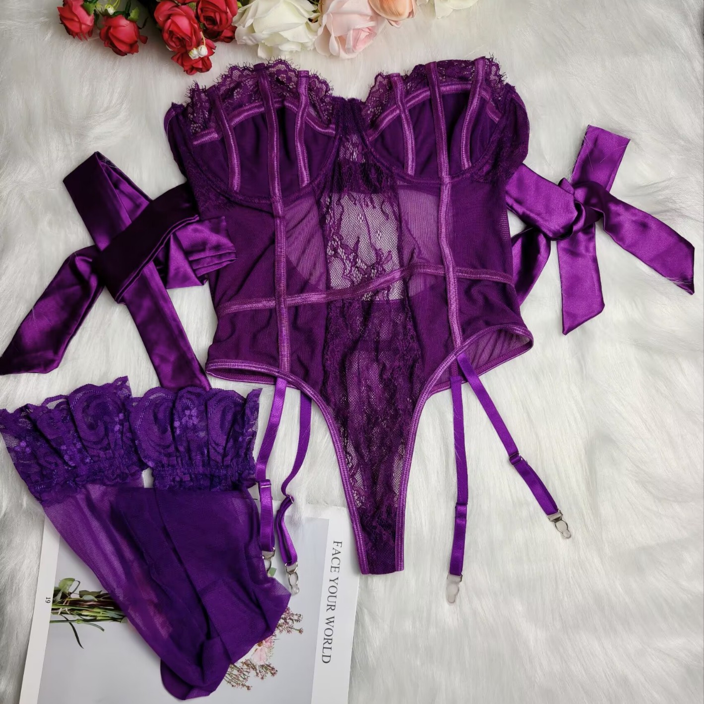 欧美2025情趣内衣性感蕾丝纯欲免脱诱惑多色连体衣带钢圈聚拢内衣