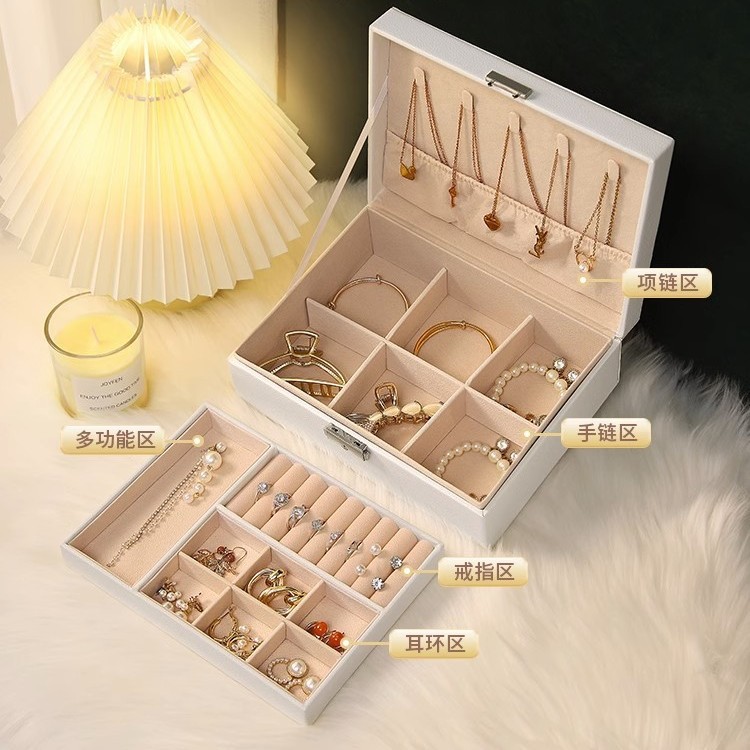 New free shipping large storage box, double-layer jewelry, multi-specification storage, cosmetics, home and dormitory, dust-proof and multi-functional Specification image