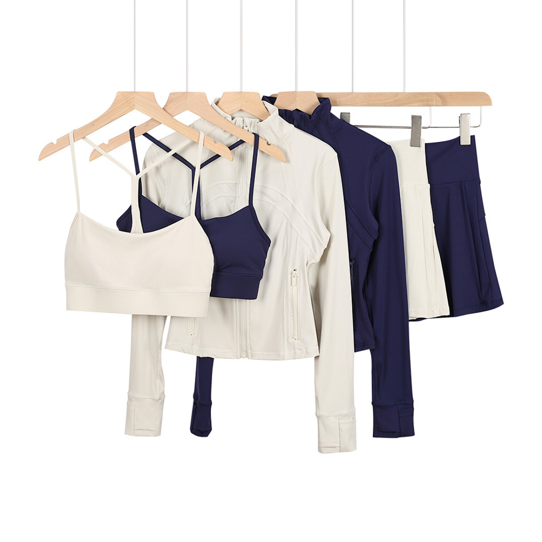 luoluomu短款立领夹克Y背心短裙套装瑜伽服外套全拉链修身运动女