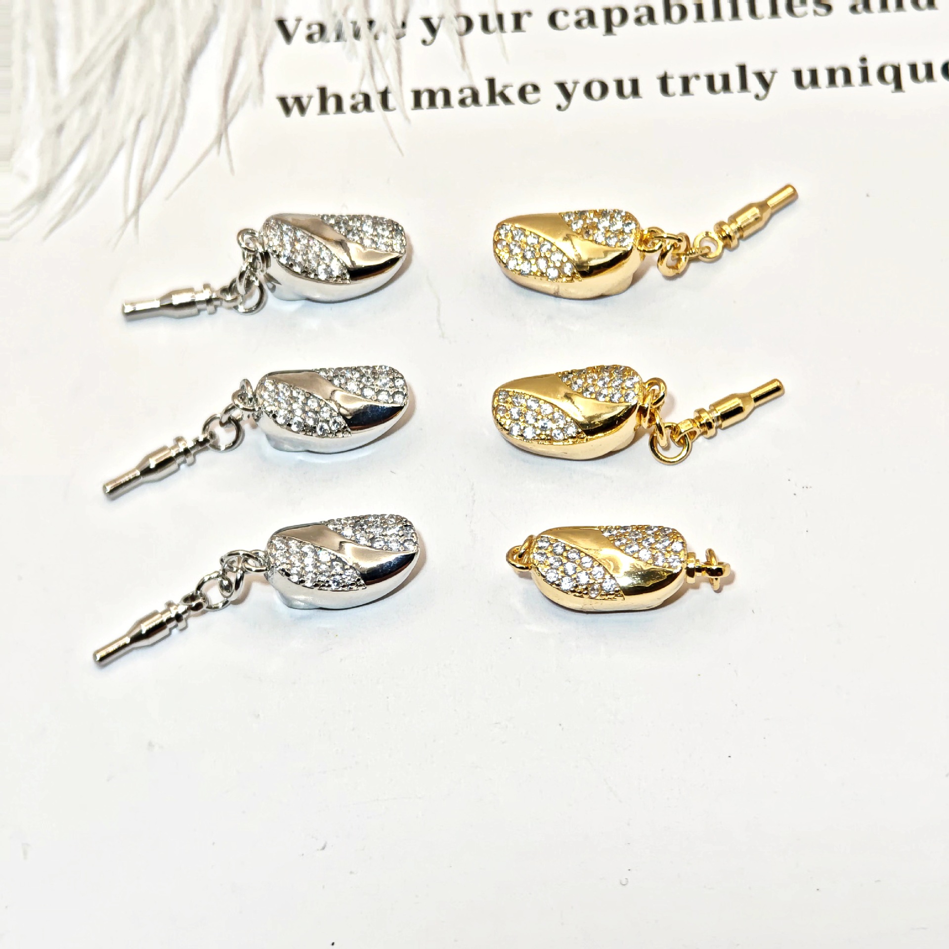 Color-preserving micro-inlaid zircon ingot clasp pearl clasp DIY handmade bracelet necklace connecting clasp accessory piece details Picture