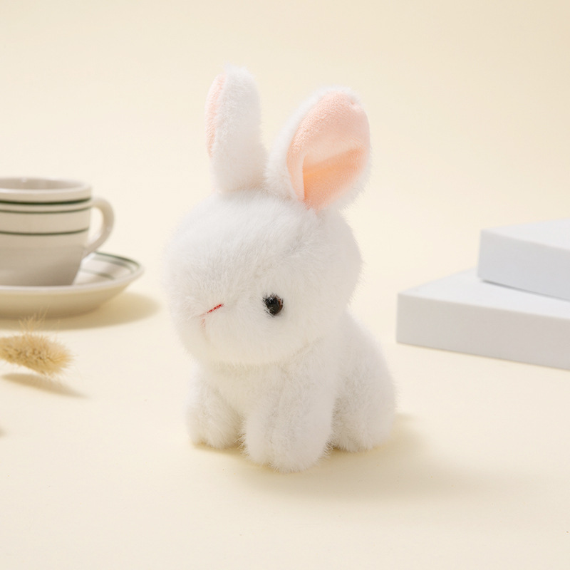 Cute cartoon simulation sitting rabbit plush toy, silly and adorable little rabbit bag pendant, keychain, doll pendant details Picture