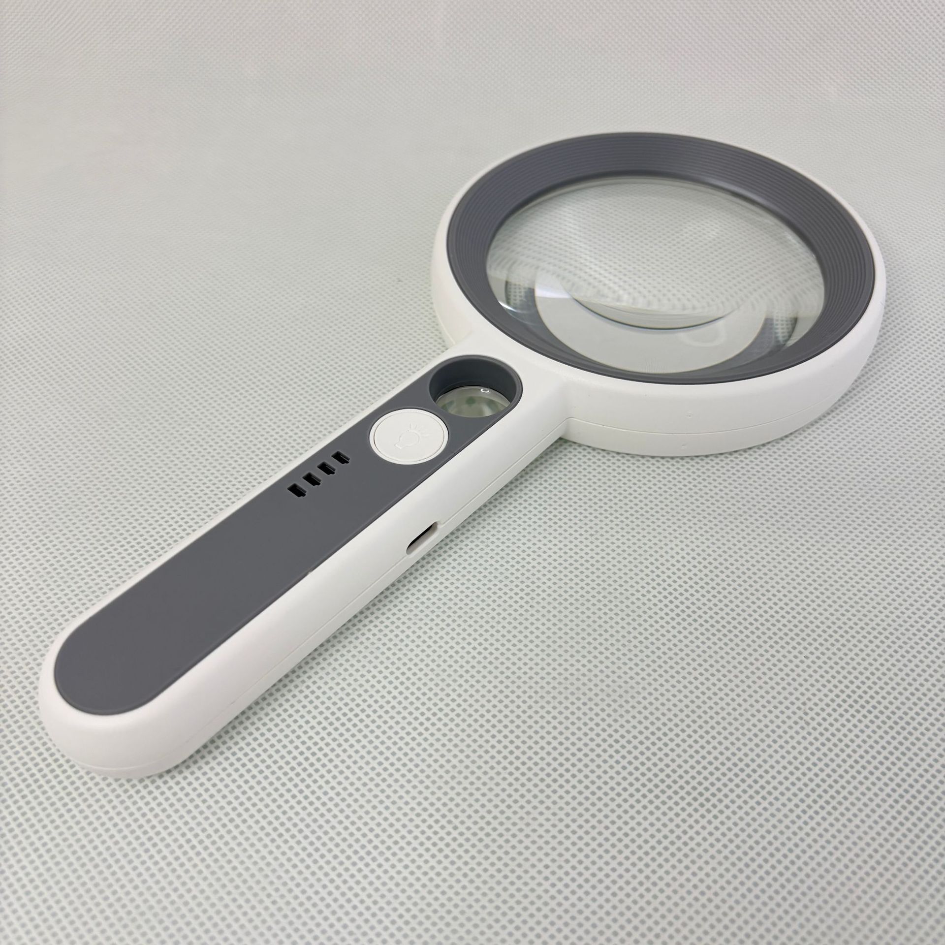 New 20-LED light strip battery level display handheld charging aspheric high-definition reading gift magnifying glass Item Picture