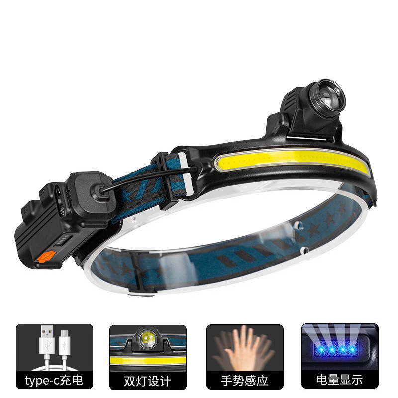 Cross-border 2025 New led sensor headlamp, outdoor strong light flashlight, outdoor fishing lighting lamp, cob rechargeable miner's lamp Item Picture