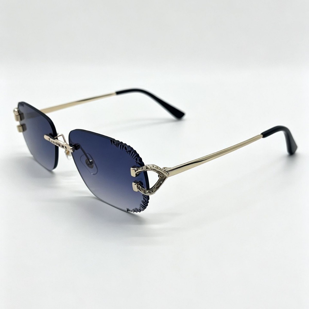 New cross-border frameless rectangular sunglasses, decorative sunglasses, metal temple, fashionable and cool glasses, unisex Specification image