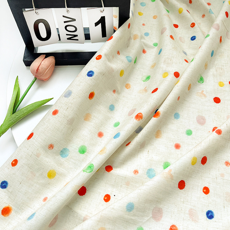 多彩圆点全棉四十支府绸数码印花布料童装衬衣连衣裙服装面料产品图