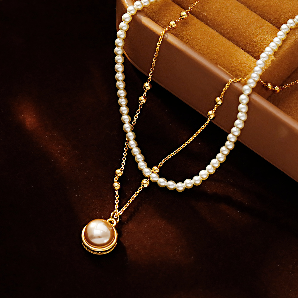 Hyacinth double-layer pearl necklace, fashionable, light luxury, elegant and high-end, women's collarbone chain, 2025 Douyin bestseller, stackable neck chain Specification image