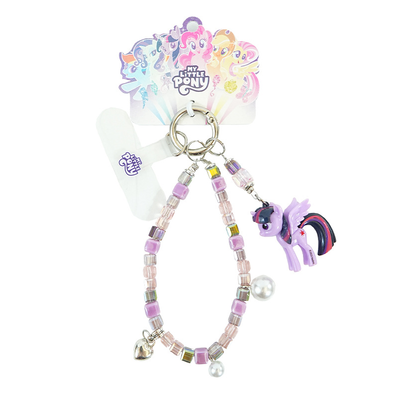 Baimao genuine My Little Pony square beaded mobile phone chain, cute Ziyue Biqi pendant, keychain, schoolbag hanger Item Picture