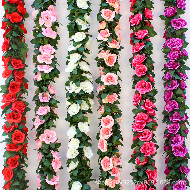 仿真玫瑰花藤条壁挂假花藤水管道空调管室内客厅装饰吊顶藤蔓植物