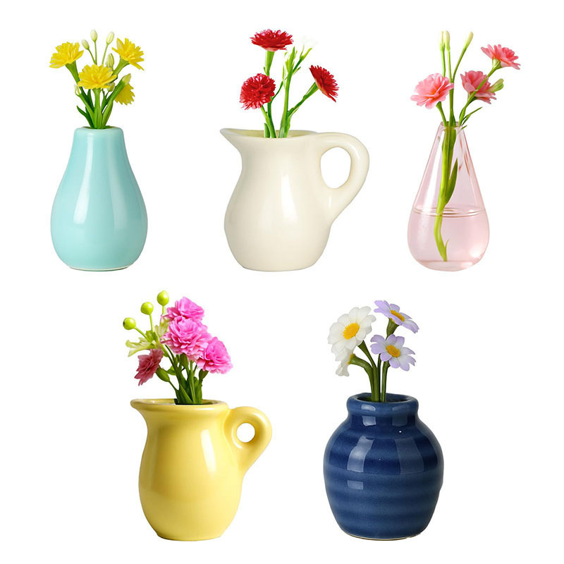 New mini ceramic vase magnet for kitchen, refrigerator, office storage cabinet decoration, cute small plant vase