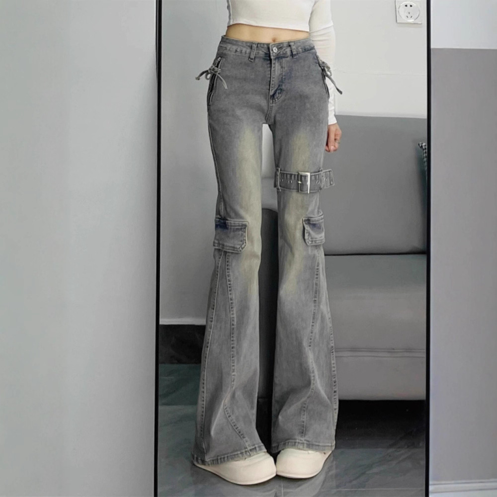 微喇牛仔裤女薄款高腰显瘦小众设计感秋季美式复古窄版阔腿裤马蹄