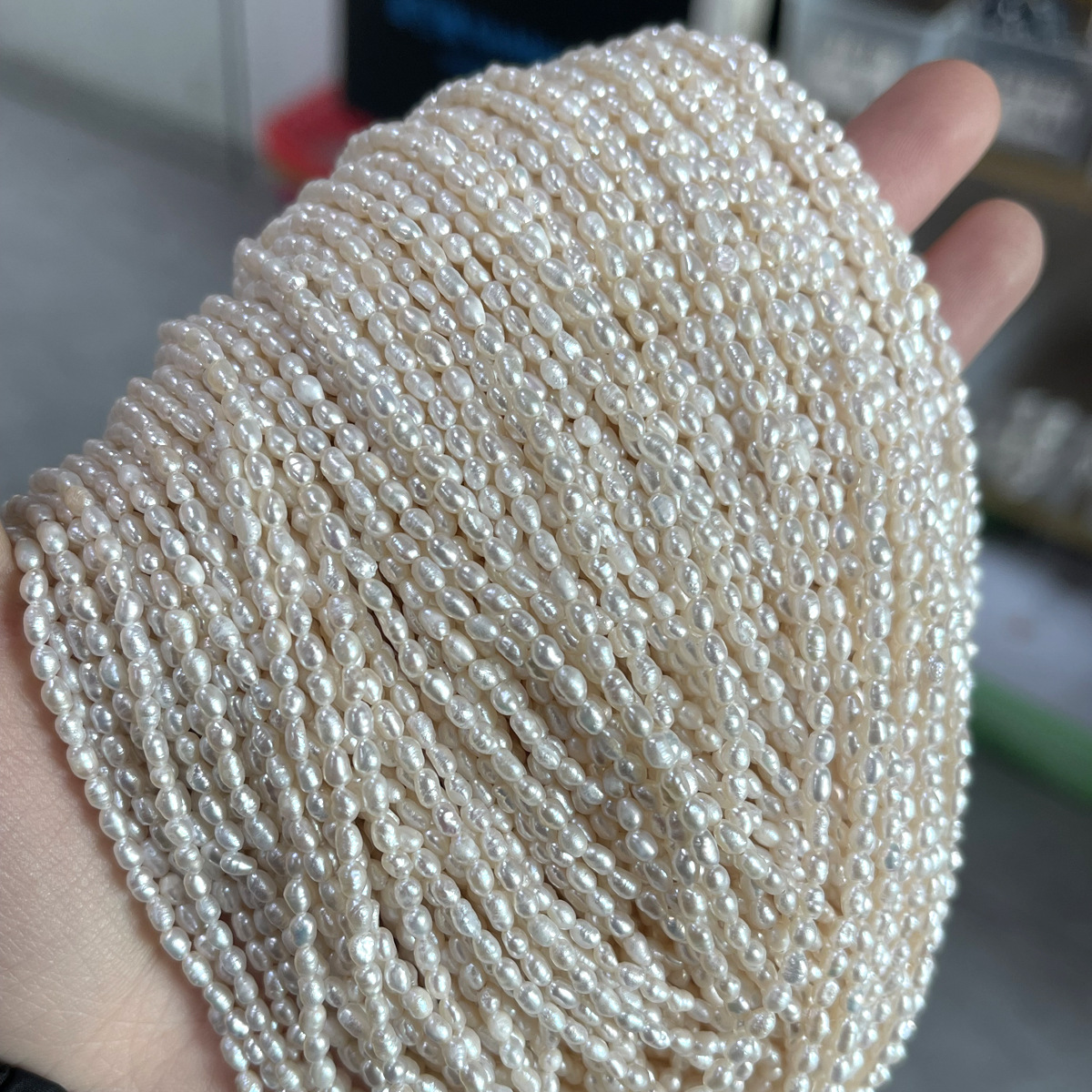 Genuine 2-2.5mm rice bead beads, natural freshwater rice-shaped small pearl loose beads, diy handmade necklace and bracelet material Specification image