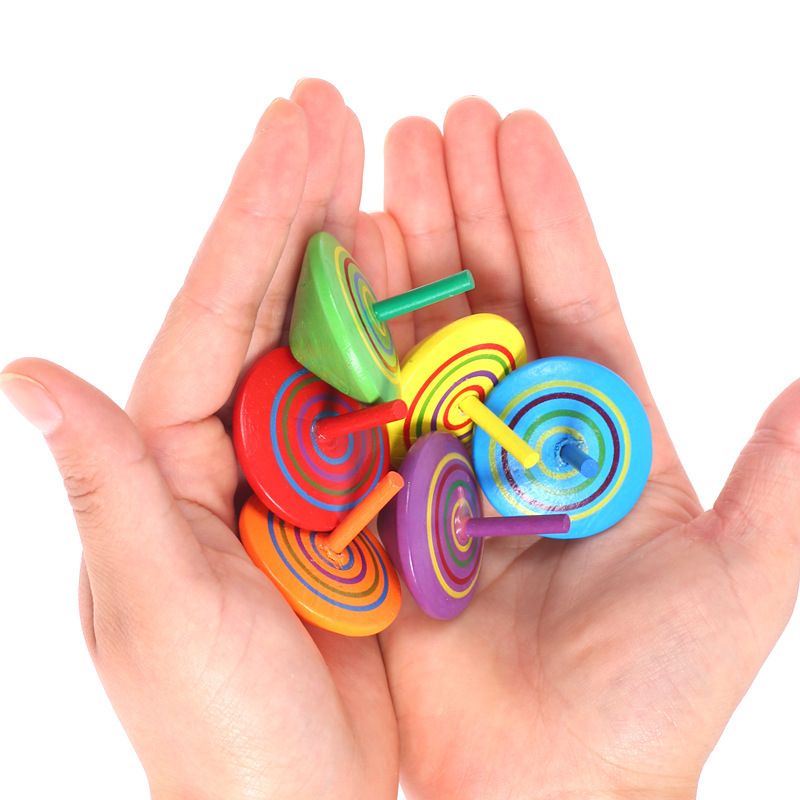 Wooden small gyroscope desktop stress-relieving wooden toy rainbow small gyroscope promotional small gift manufacturer wholesale Specification image
