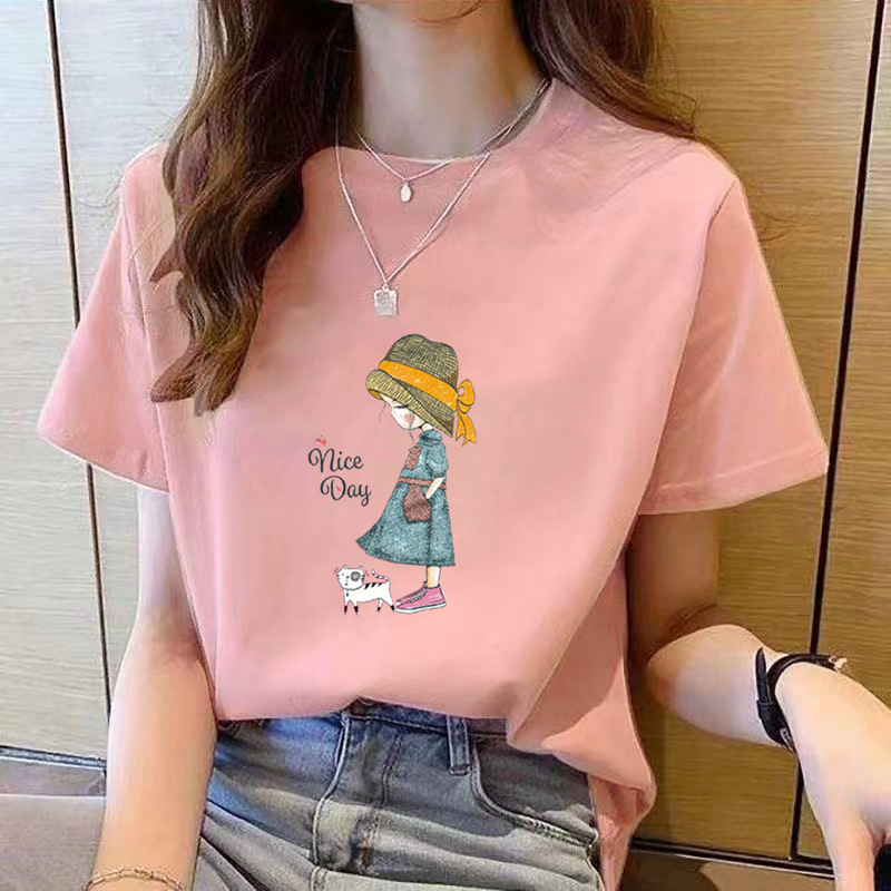 Pure cotton short-sleeved T-shirt for women, off-the-shoulder casual top, half-sleeved 2025 summer new style, all-cotton T-shirt for outerwear as a base layer full figure
