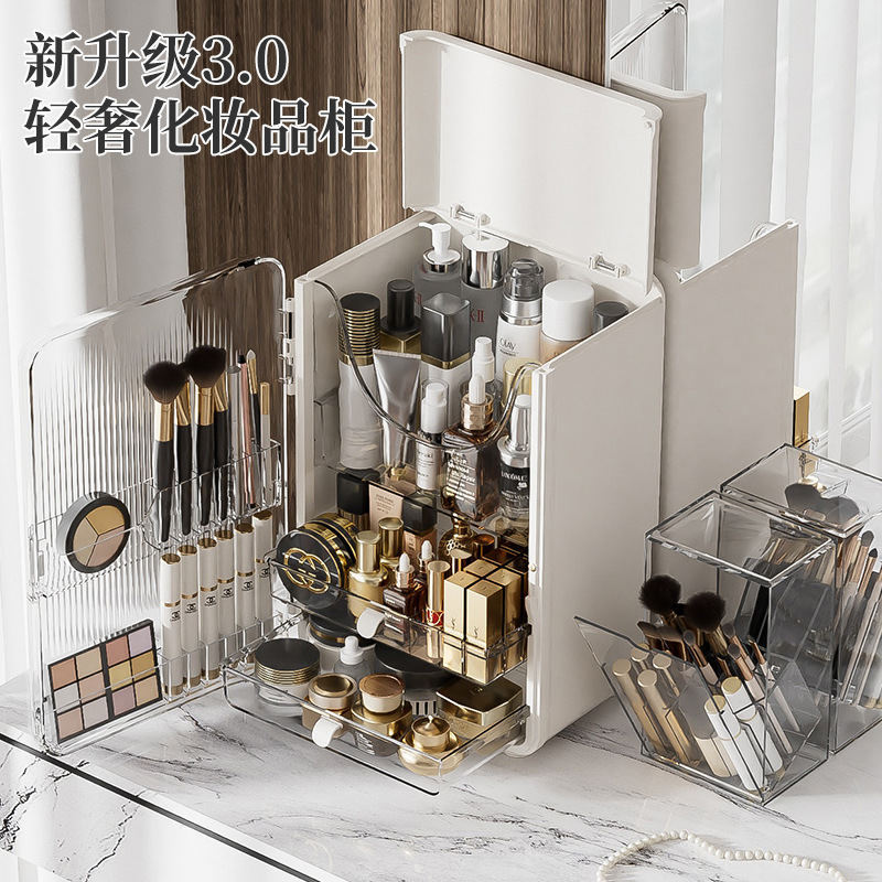 Caja de almacenamiento de productos de cuidado de la piel de lujo de gran capacidad caja de almacenamiento de sobremesa caja de lápiz labial caja de almacenamiento tocador caja de almacenamiento cosmético a prueba de polvo