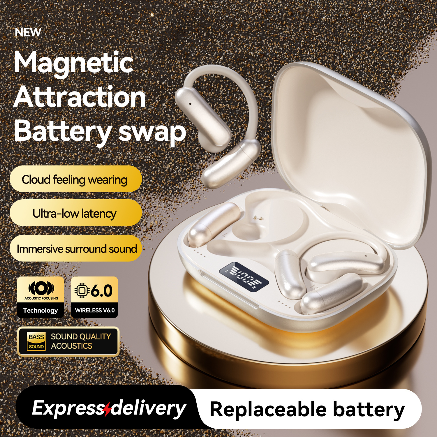 M143 Replaceable Battery OWS Open Bluetooth Headphones, a cross-border bestseller with a non-in-ear rotating spare battery Application Scenario