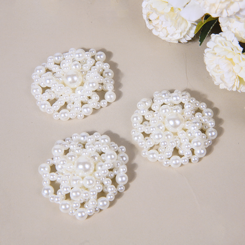 Retro, versatile and elegant double-ring pearl flower diy hand-woven beaded hair clips, hair accessories and earrings material wholesale details Picture