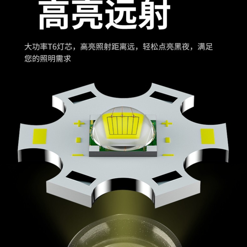 Wholesale T6 high-intensity flashlight, COB side light, aluminum alloy flashlight, outdoor telescopic zoom 18650 flashlight in stock details Picture